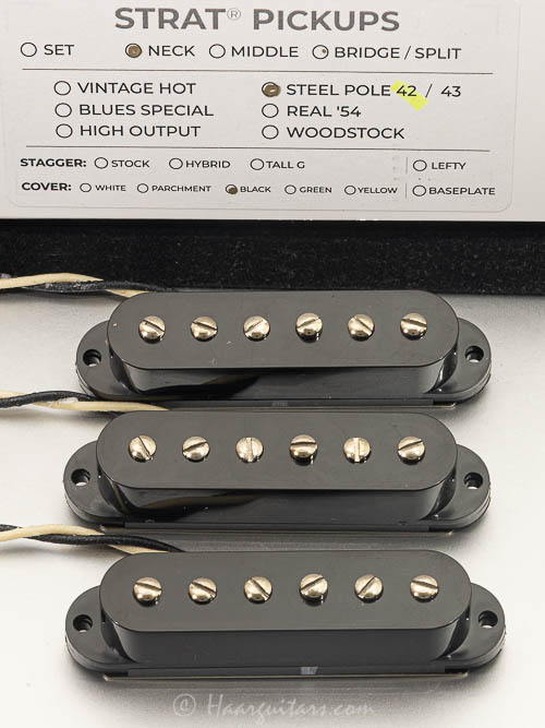 Lindy Fralin, strat, steel pole 42/43, set, neck/middle 42, bridge 43. black